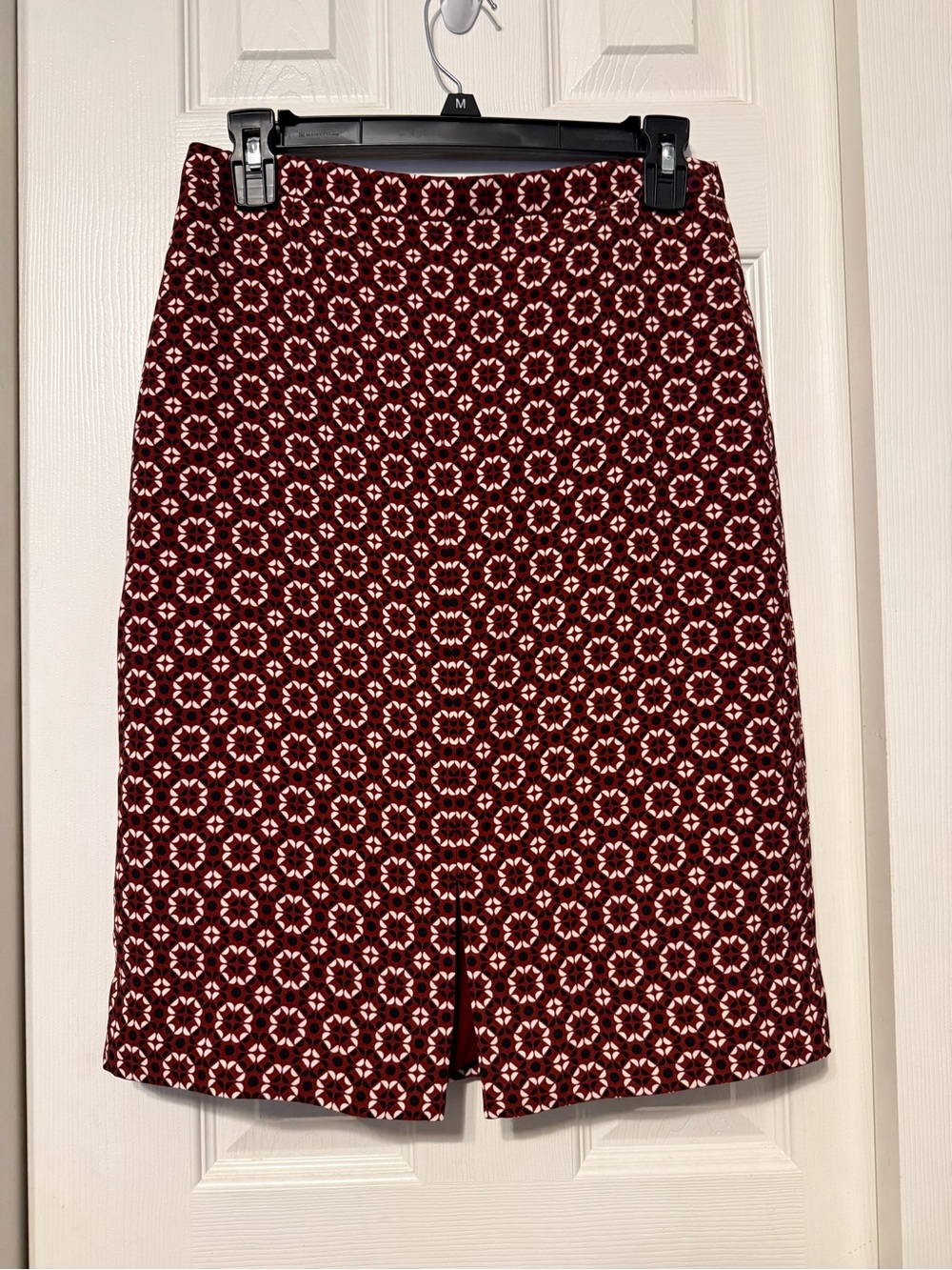 J. Crew Burgundy and White Geometric Pencil Skirt